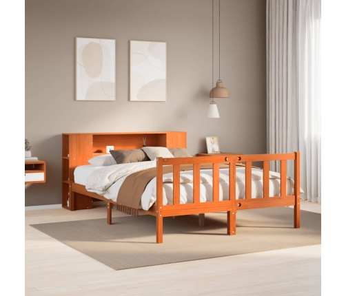 Cama con estantería sin colchón madera maciza marrón 140x190 cm