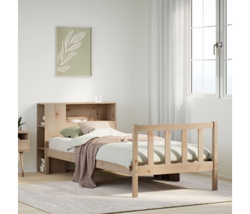 Cama con estantería sin colchón madera maciza de pino 75x190 cm
