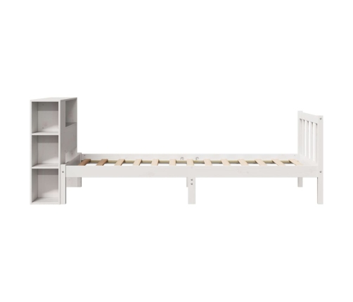 Cama con estantería sin colchón madera maciza blanca 75x190 cm