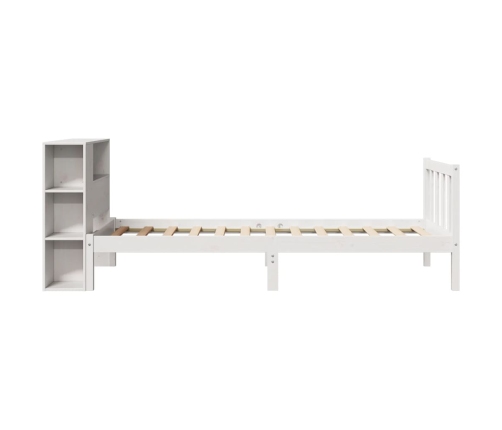 Cama con estantería sin colchón madera maciza blanco 90x200 cm