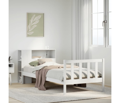 Cama con estantería sin colchón madera maciza blanco 90x200 cm