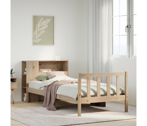 Cama con estantería sin colchón madera maciza de pino 100x200cm