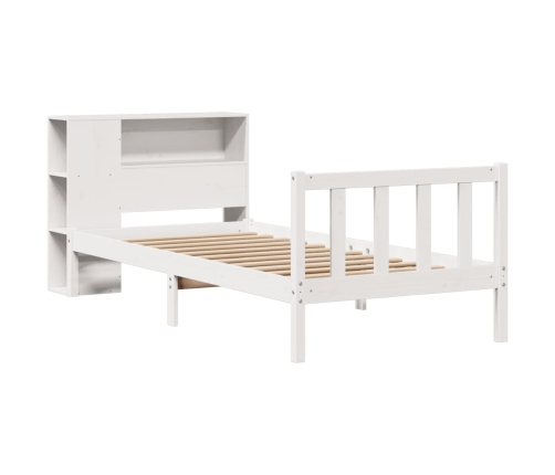 Cama con estantería sin colchón madera maciza blanca 100x200 cm