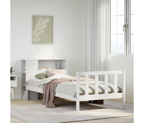 Cama con estantería sin colchón madera maciza blanca 100x200 cm