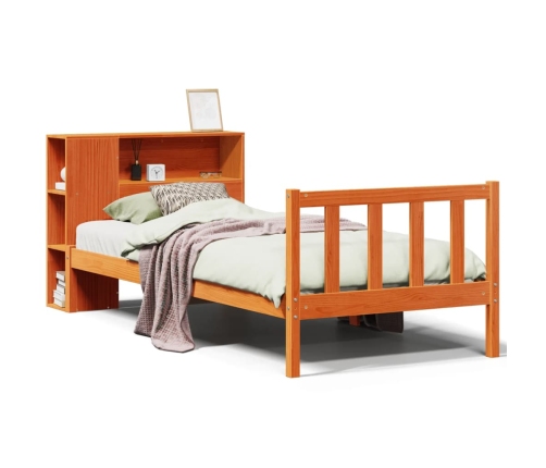 Cama con estantería sin colchón madera maciza marrón 75x190 cm