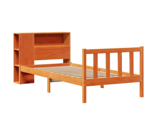 Cama con estantería sin colchón madera maciza marrón 75x190 cm