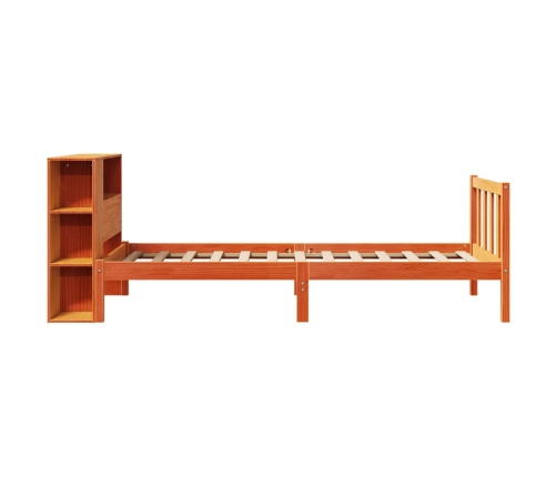 Cama con estantería sin colchón madera maciza marrón 75x190 cm