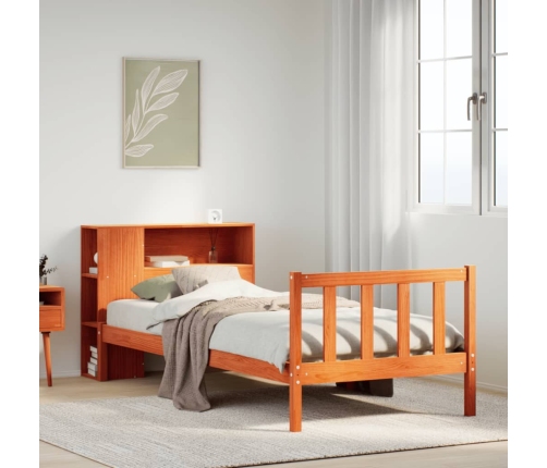 Cama con estantería sin colchón madera maciza marrón 75x190 cm