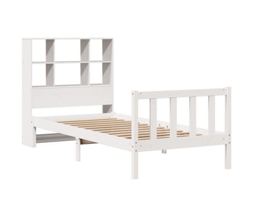 Cama con estantería sin colchón madera maciza blanca 75x190 cm