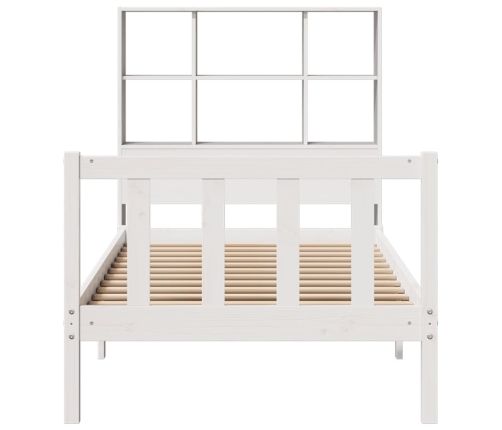 Cama con estantería sin colchón madera maciza blanca 75x190 cm