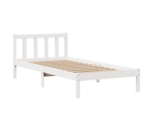 Cama con estantería sin colchón madera maciza blanca 75x190 cm