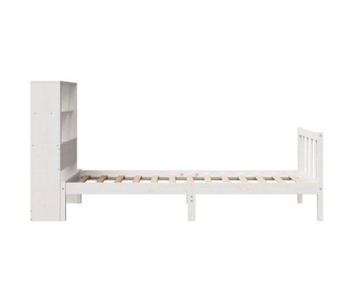 Cama con estantería sin colchón madera maciza blanca 75x190 cm