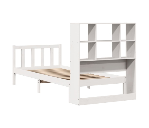 Cama con estantería sin colchón madera maciza blanca 75x190 cm