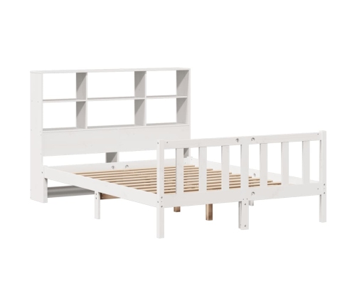 Cama con estantería sin colchón madera maciza blanca 135x190 cm