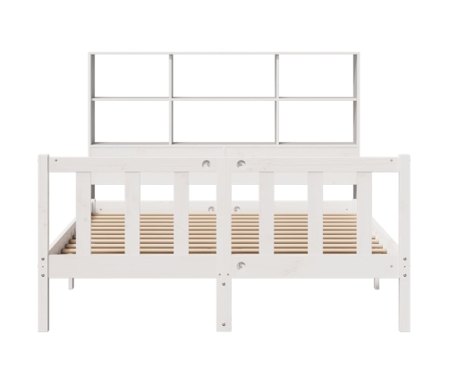 Cama con estantería sin colchón madera maciza blanca 135x190 cm