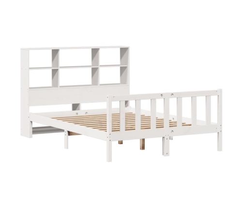 Cama con estantería sin colchón madera maciza blanca 140x190 cm