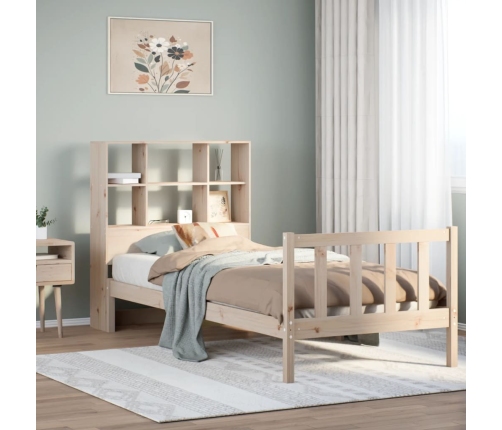 Cama con estantería sin colchón madera maciza de pino 90x200 cm