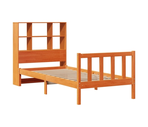 Cama con estantería sin colchón madera maciza marrón 75x190 cm