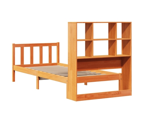 Cama con estantería sin colchón madera maciza marrón 75x190 cm