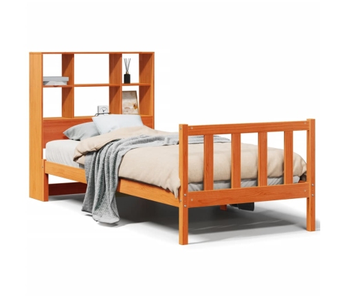 Cama con estantería sin colchón madera maciza marrón 90x190 cm