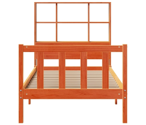 Cama con estantería sin colchón madera maciza marrón 90x190 cm