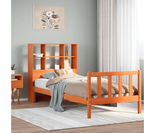 Cama con estantería sin colchón madera maciza marrón 90x190 cm