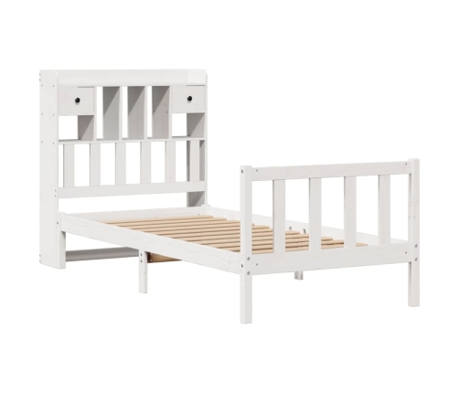 Cama con estantería sin colchón madera maciza blanca 75x190 cm