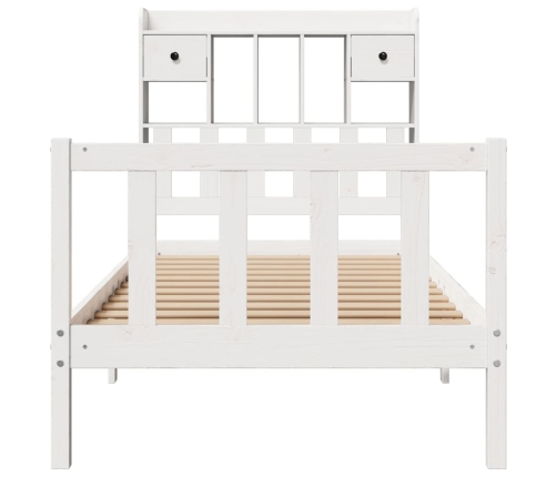 Cama con estantería sin colchón madera maciza blanca 75x190 cm