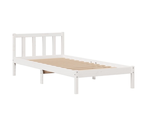 Cama con estantería sin colchón madera maciza blanca 75x190 cm