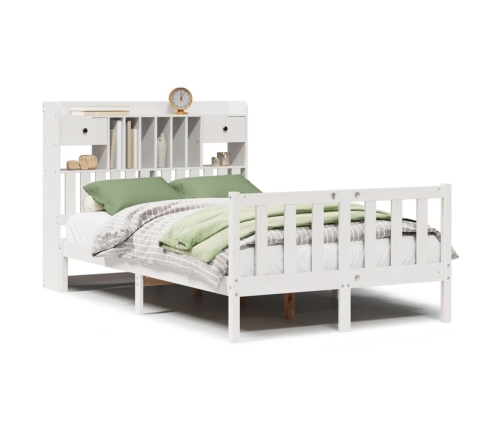 Cama con estantería sin colchón madera maciza blanca 135x190 cm