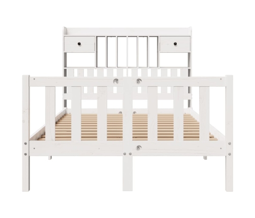 Cama con estantería sin colchón madera maciza blanca 135x190 cm