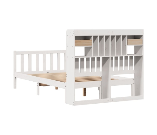 Cama con estantería sin colchón madera maciza blanca 135x190 cm