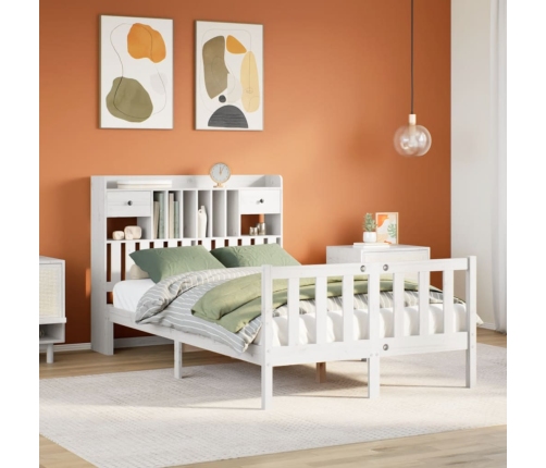 Cama con estantería sin colchón madera maciza blanca 135x190 cm