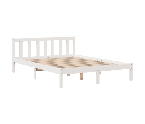 Cama con estantería sin colchón madera maciza blanca 140x190 cm