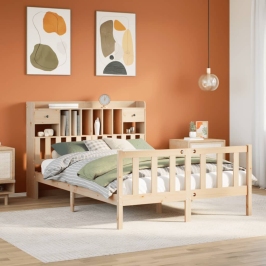 Cama con estantería sin colchón madera maciza de pino 140x200cm