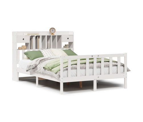 Cama con estantería sin colchón madera maciza blanca 160x200 cm