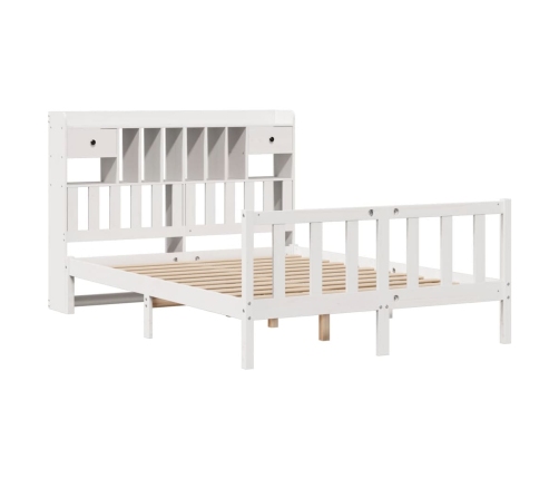 Cama con estantería sin colchón madera maciza blanca 160x200 cm