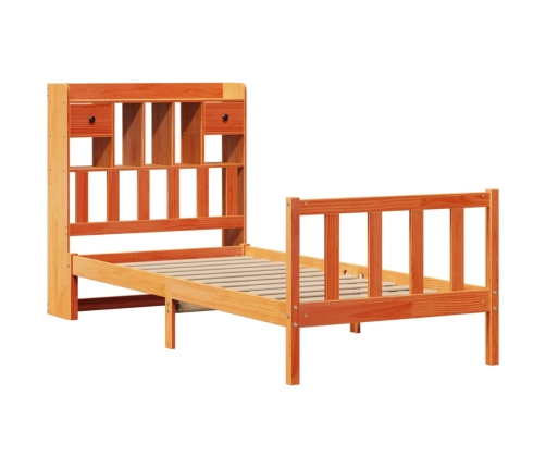 Cama con estantería sin colchón madera maciza marrón 75x190 cm