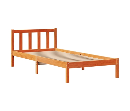 Cama con estantería sin colchón madera maciza marrón 75x190 cm