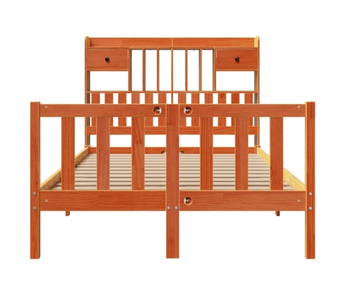 Cama con estantería sin colchón madera maciza marrón 120x190 cm