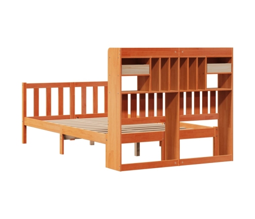 Cama con estantería sin colchón madera maciza marrón 120x190 cm