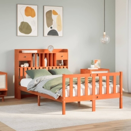 Cama con estantería sin colchón madera maciza marrón 120x190 cm