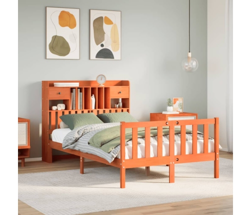 Cama con estantería sin colchón madera maciza marrón 120x190 cm