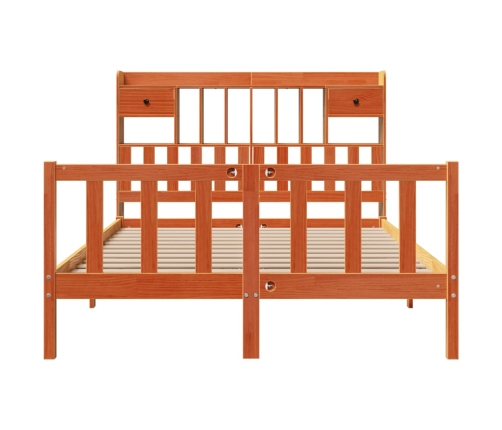 Cama con estantería sin colchón madera maciza marrón 140x190 cm