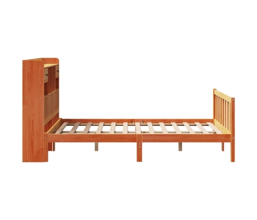 Cama con estantería sin colchón madera maciza marrón 120x200cm