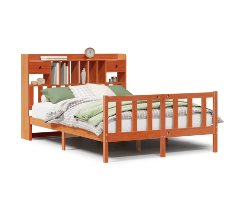 Cama con estantería sin colchón madera maciza marrón 150x200 cm
