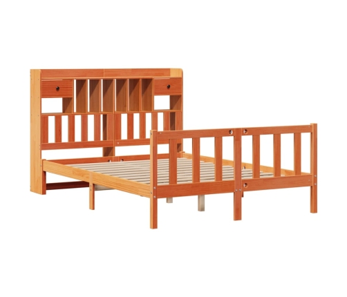 Cama con estantería sin colchón madera maciza marrón 150x200 cm