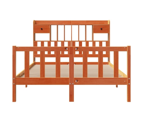 Cama con estantería sin colchón madera maciza marrón 150x200 cm