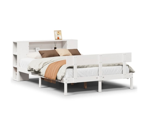 Cama con estantería sin colchón madera maciza blanca 120x190 cm