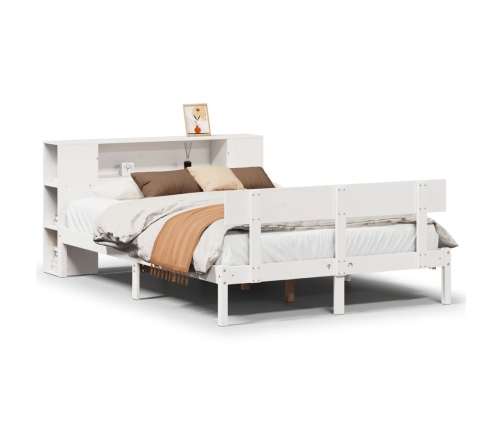 Cama con estantería sin colchón madera maciza blanca 135x190 cm